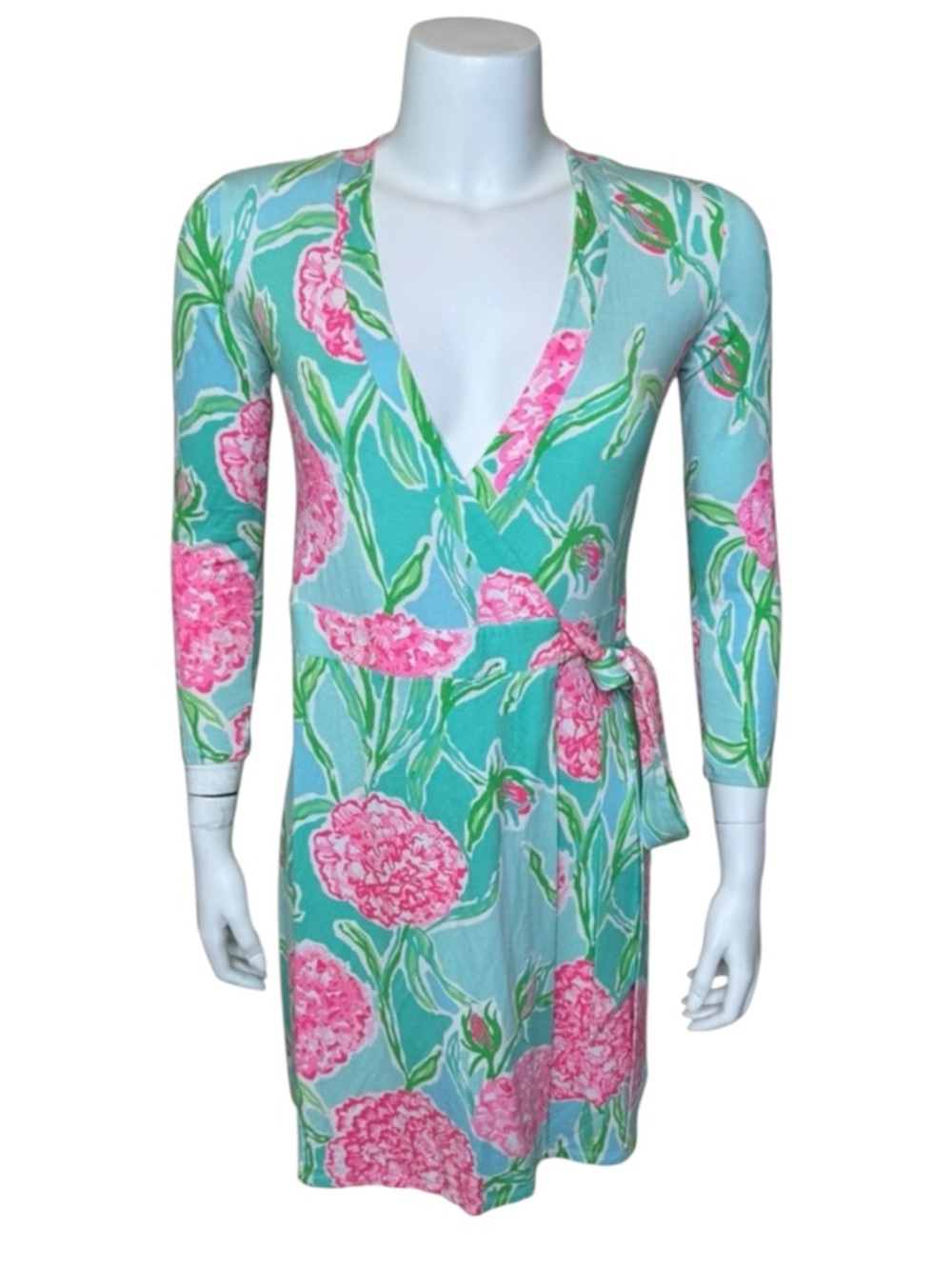 Lilly Pulitzer Meridian Wrap Dress XS Poolside Blue Pink Floral